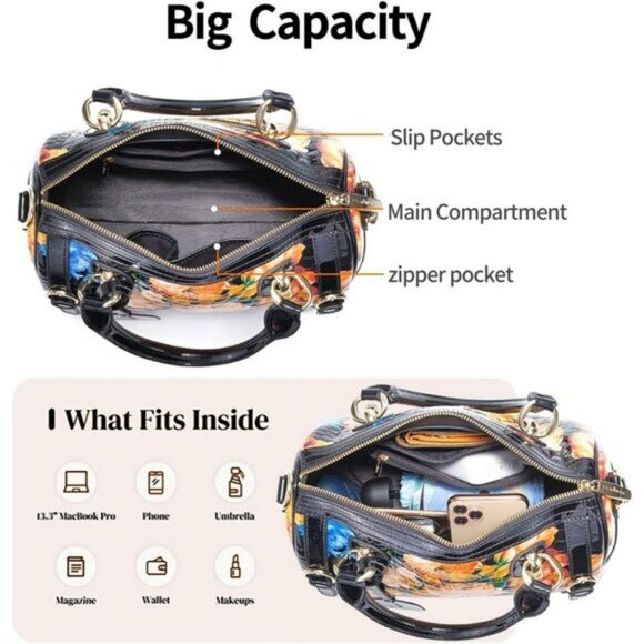 ⚡Women White Rose Genuine Leather Tote Handbag Clutch Purse Crossbody Bag - Picture 7 of 9